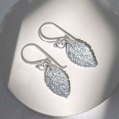 MF469E_Sterling Silver Mint Leaf Dangly Earrings_6