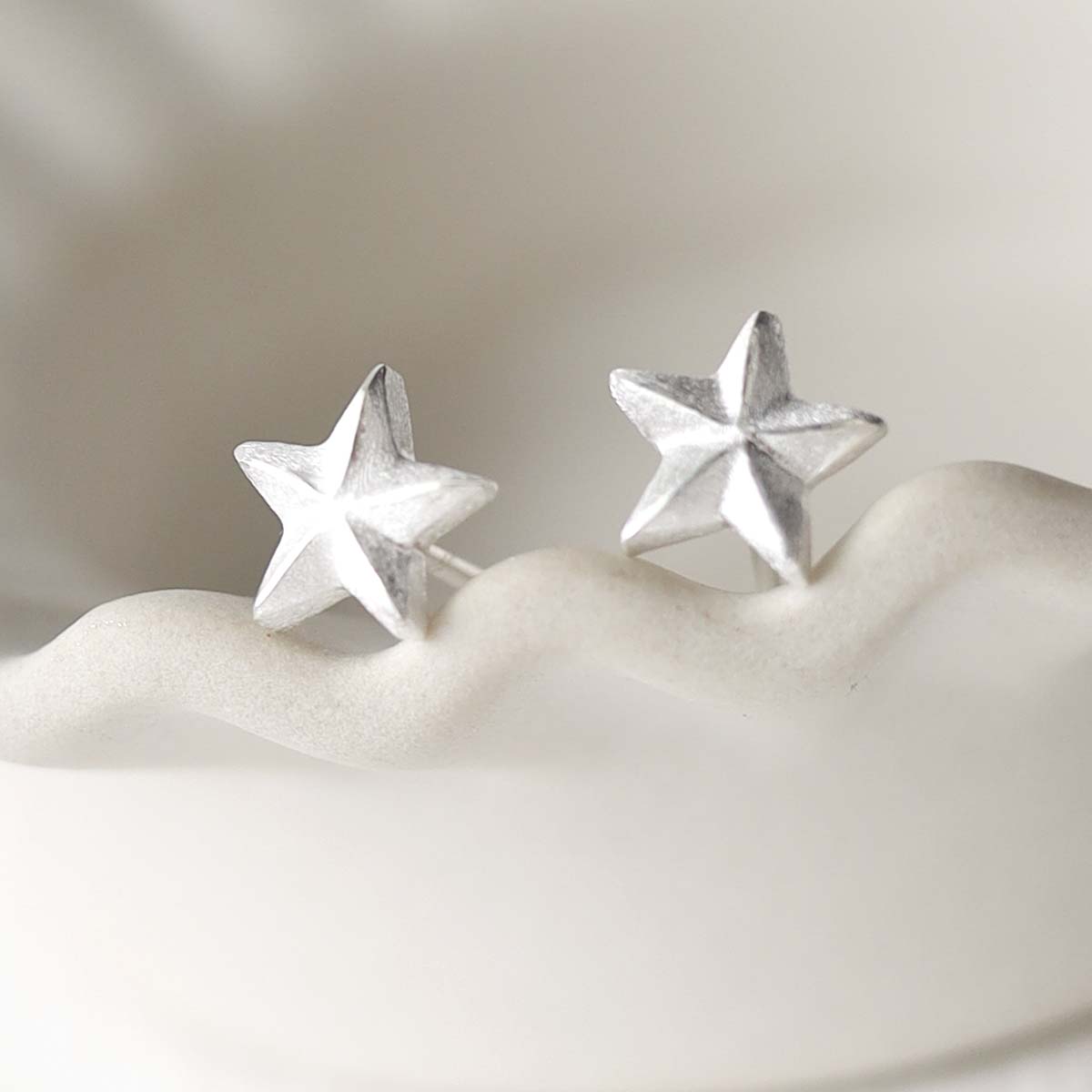 Sterling Silver Solid Star Stud Earrings