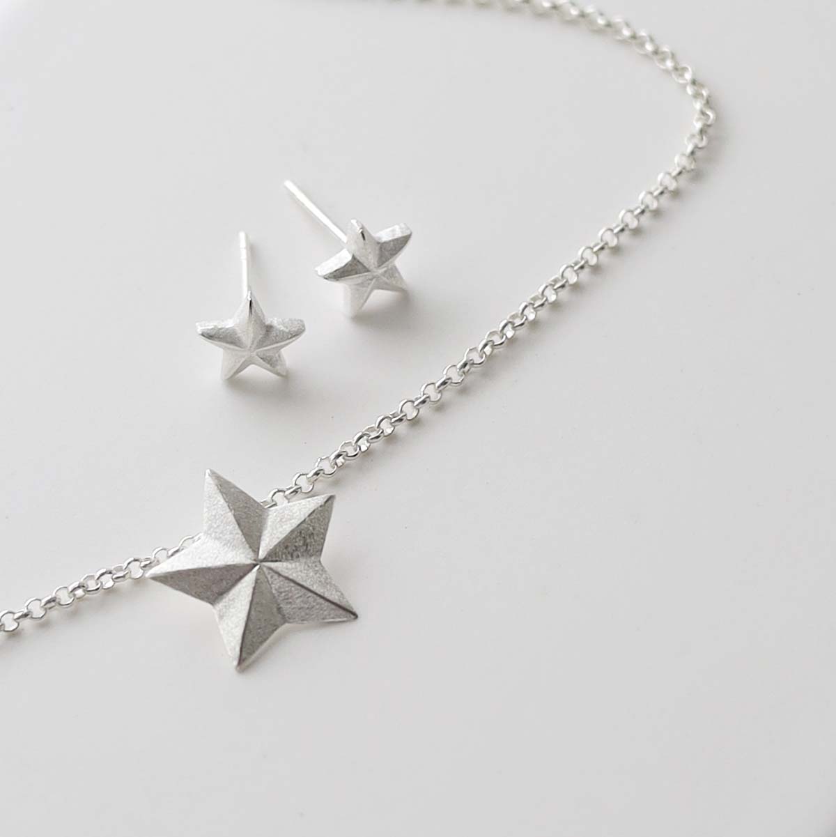 Sterling Silver Solid Star Stud Earrings