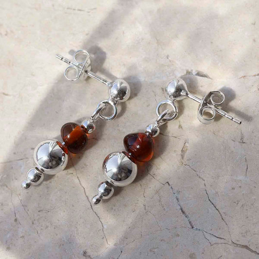 MY1411_Sterling Silver Delicate Amber Stud Drop Earrings_2