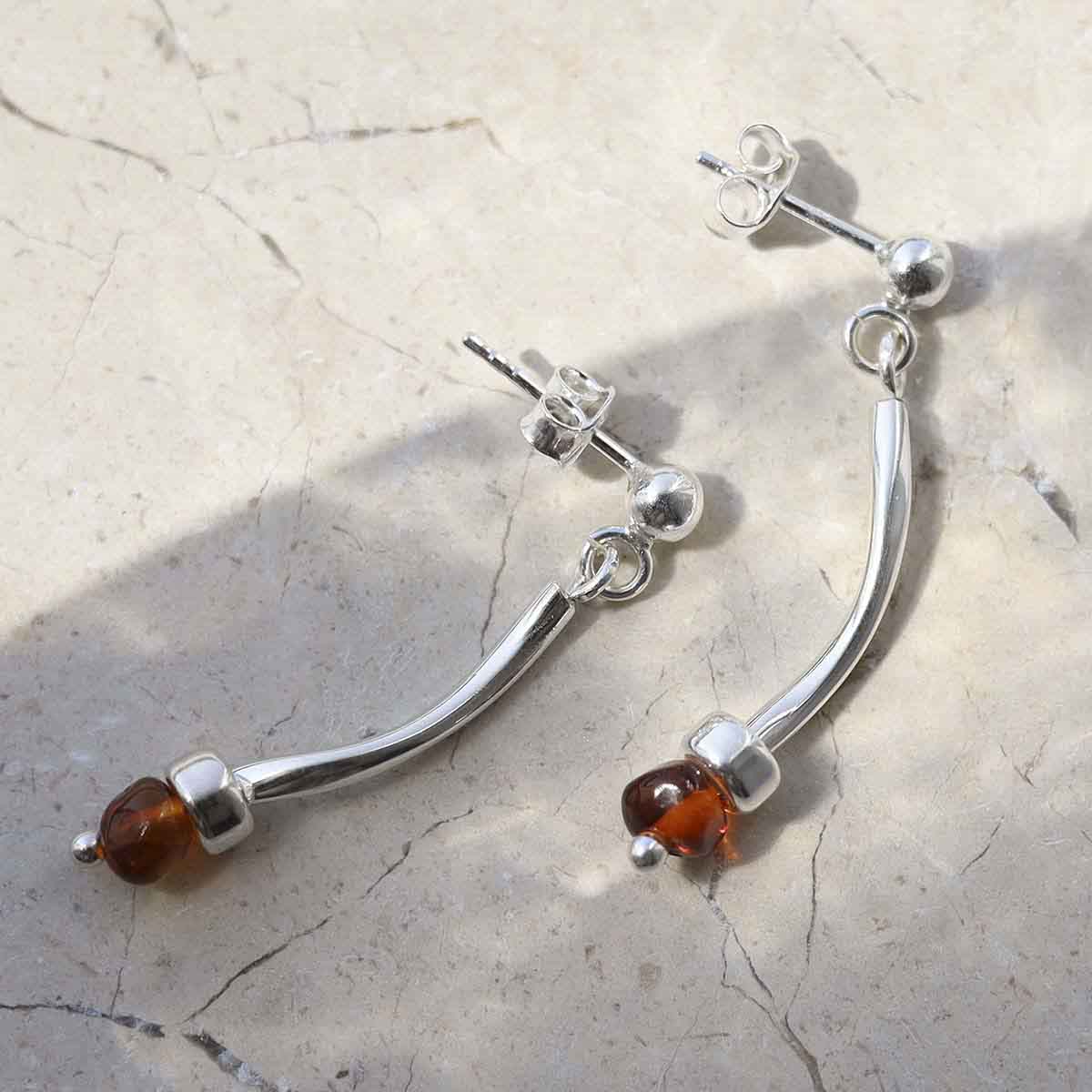 Sterling Silver Essential Amber Stud Drop Earrings