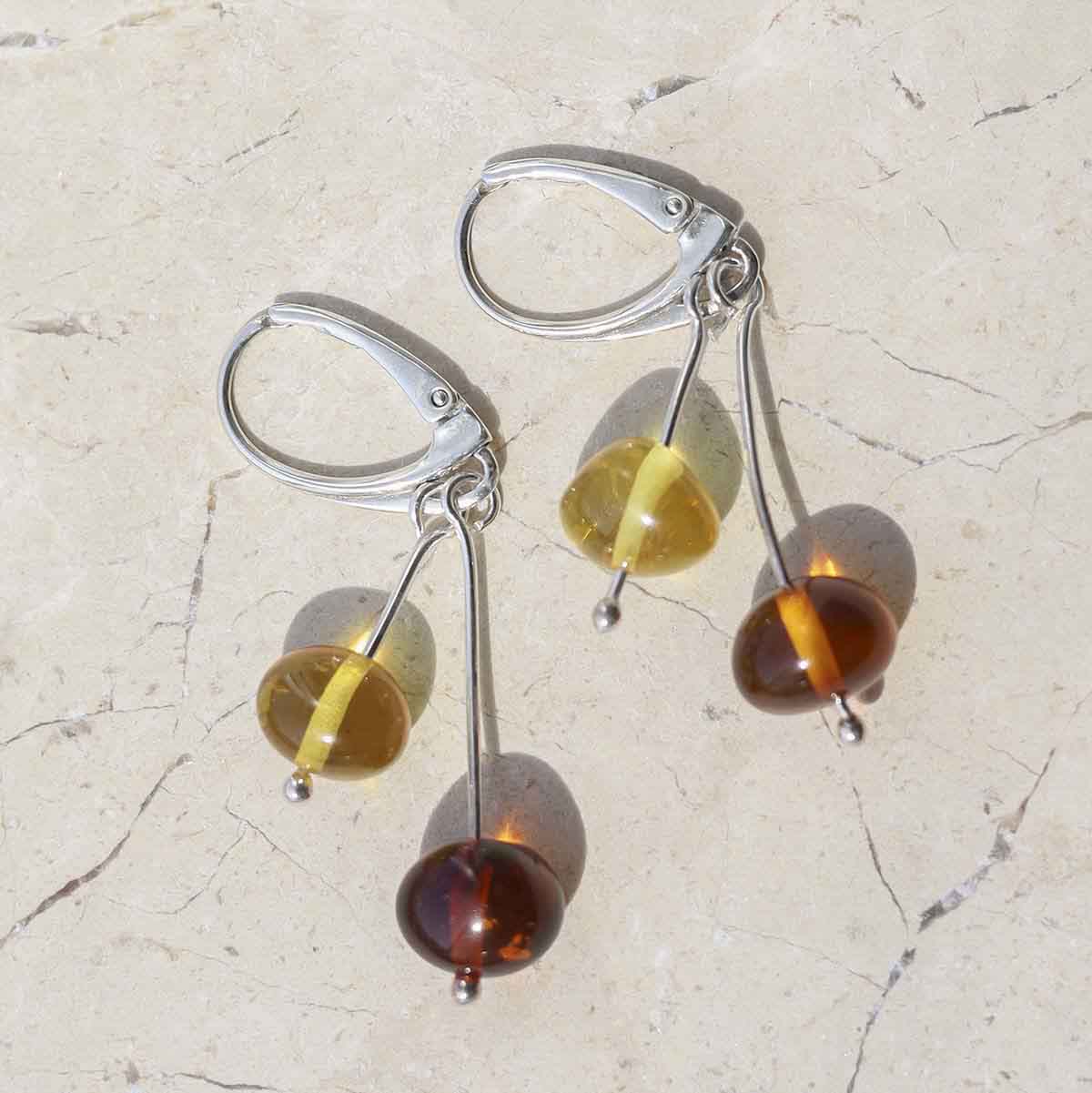 Sterling Silver Delicate Toffee Amber Drop Studs