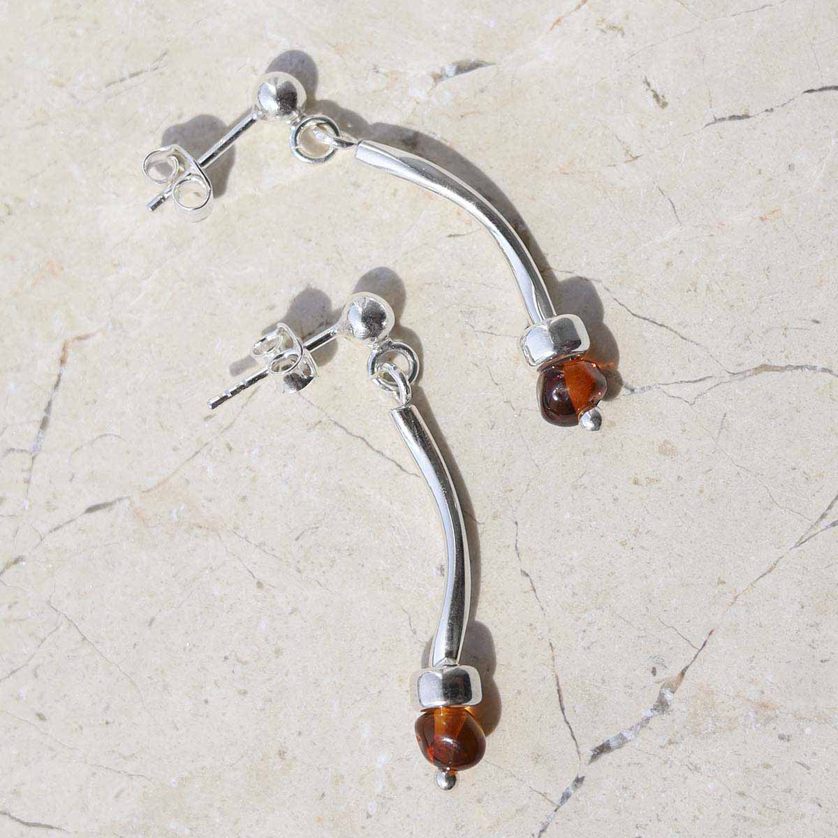 Sterling Silver Essential Amber Stud Drop Earrings