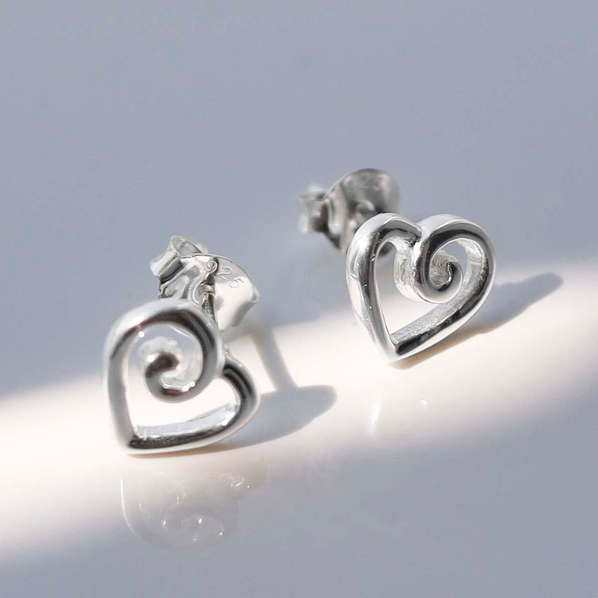 Sterling Silver Delicate Spiral Heart Earrings