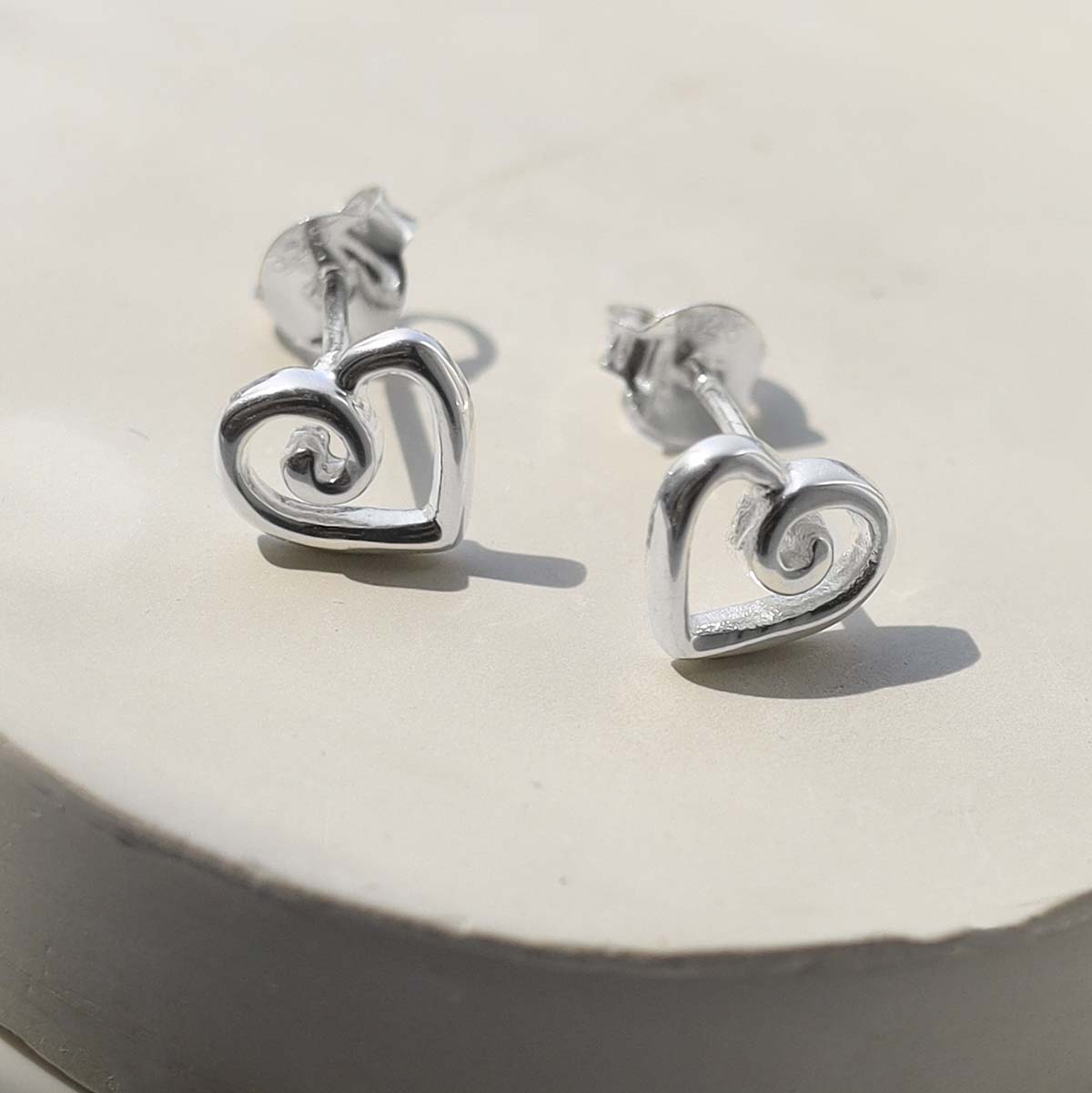 Sterling Silver Delicate Spiral Heart Earrings