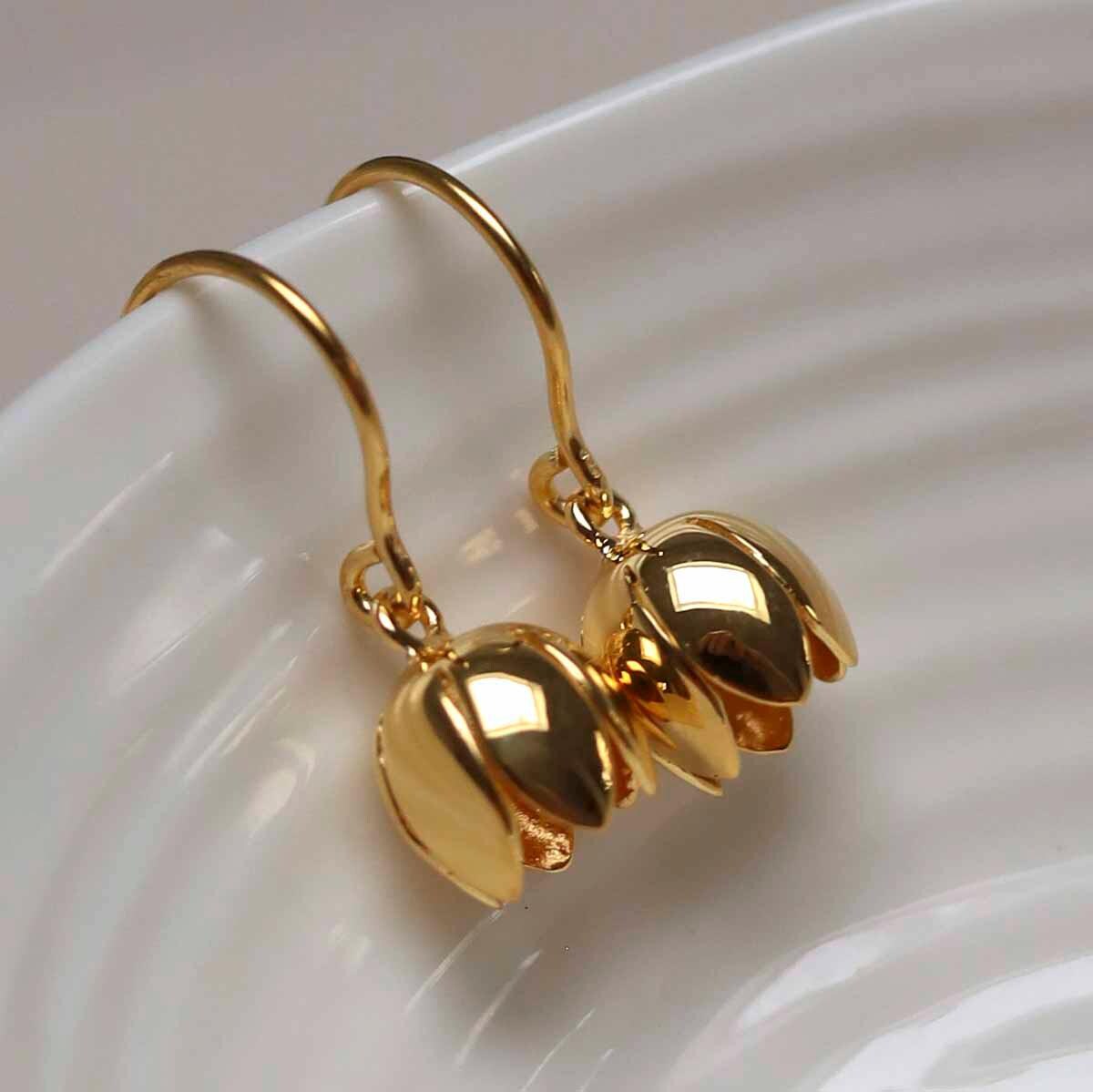 Gold Plated Cherry Bell Flower Earrings