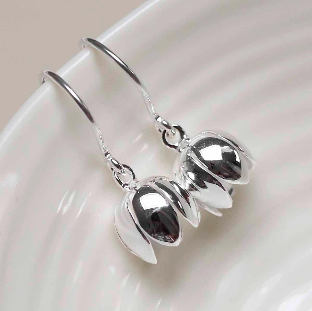 Sterling Silver Cherry Bellflower Dangly Earrings
