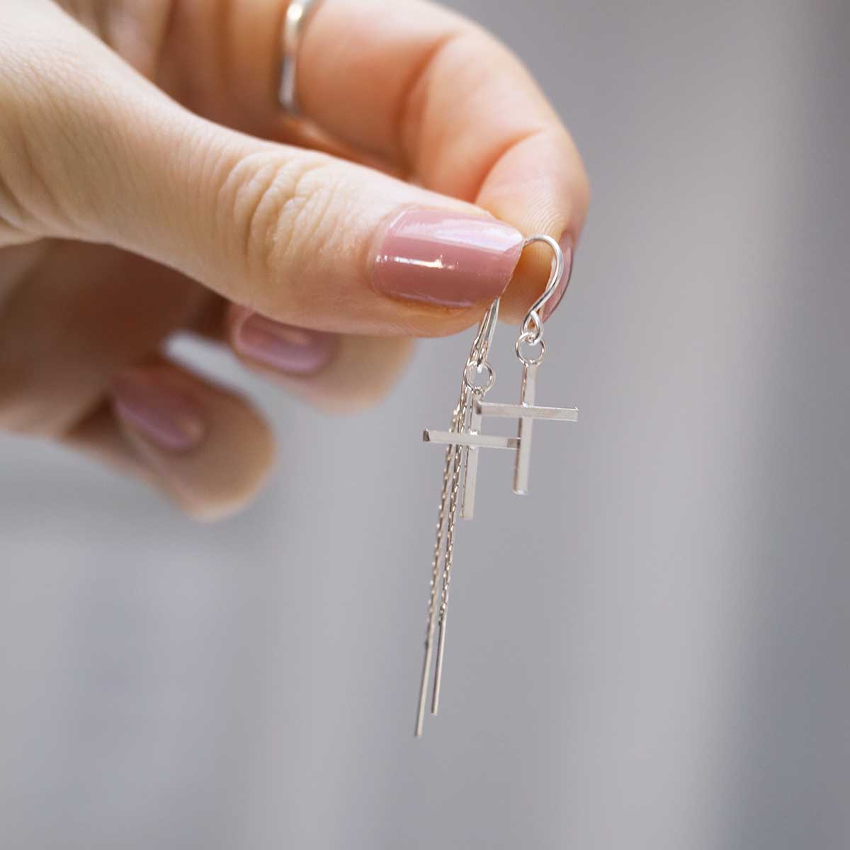 Sterling Silver Cross Threader Earrings