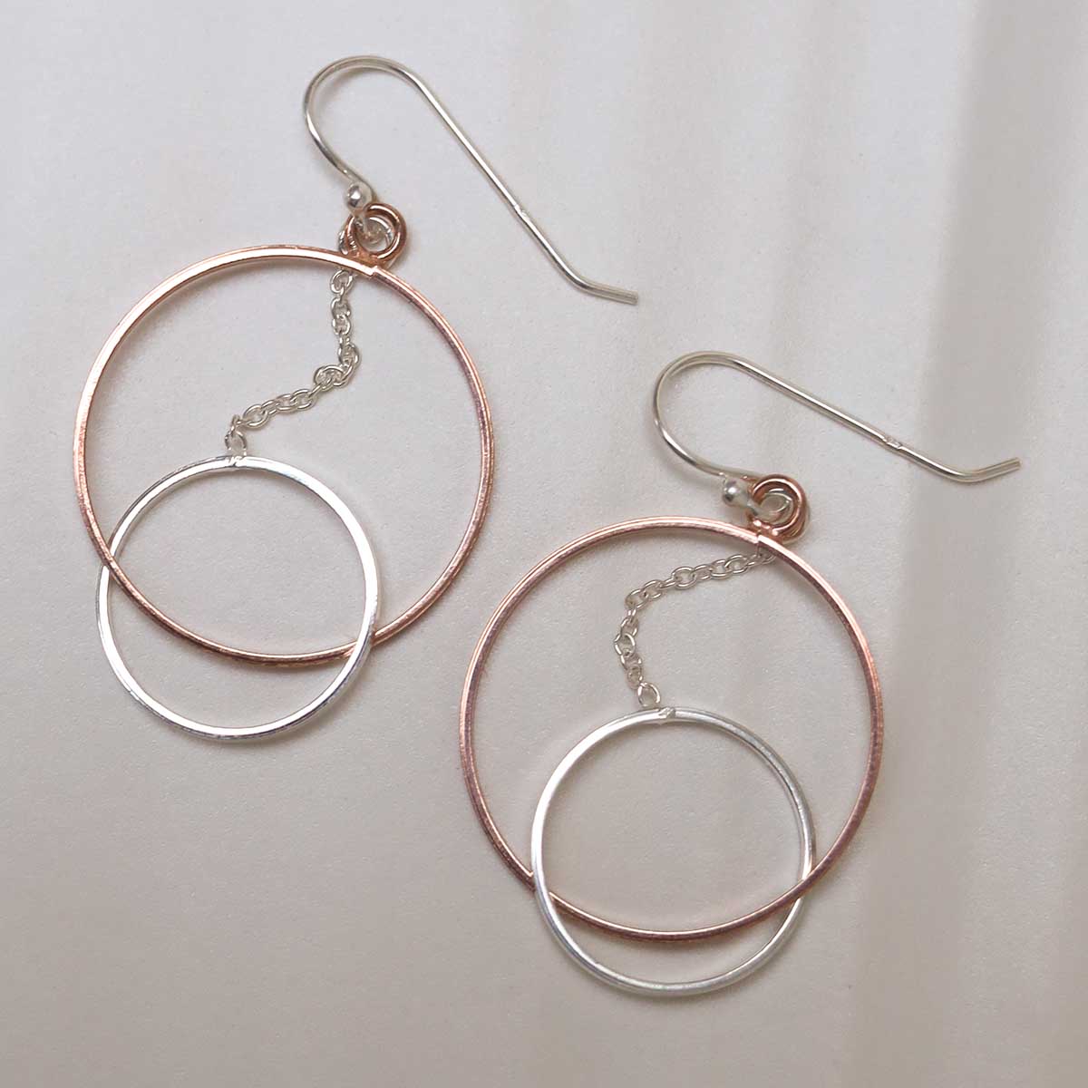 Sterling Silver Rose Gold Circles Dangly Earrings