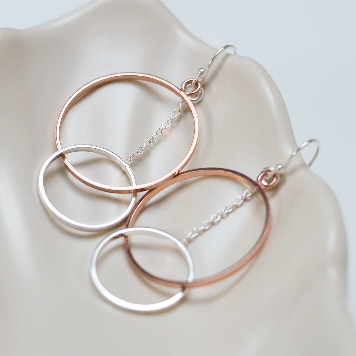 Sterling Silver Rose Gold Circles Dangly Earrings