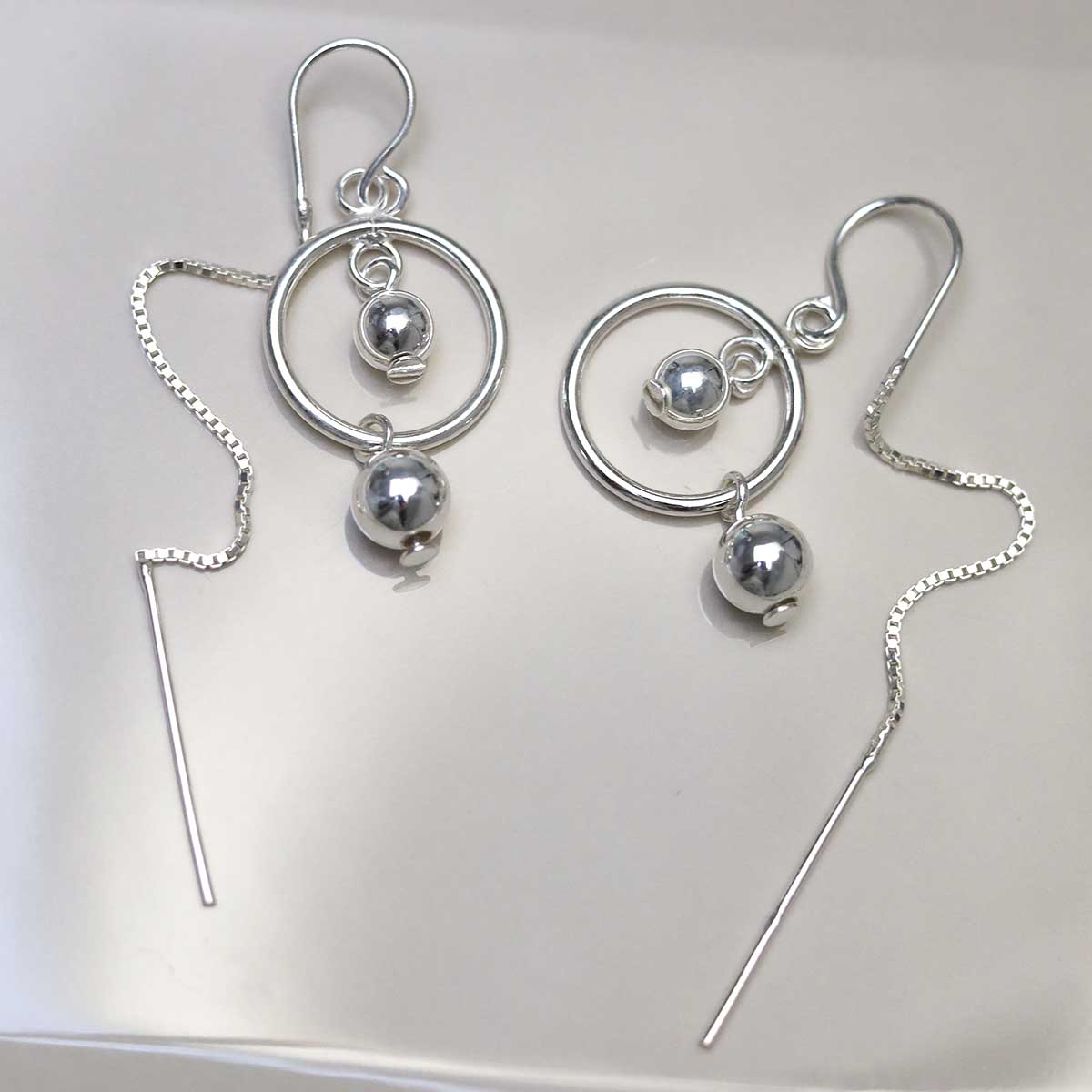 Sterling Silver Ring And Twin Ball Threader Earrings