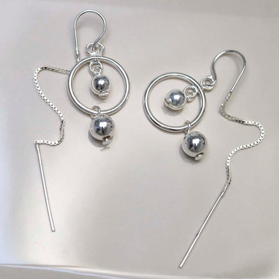 ME494_Sterling Silver Ring And Twin Ball Threader Earrings_2