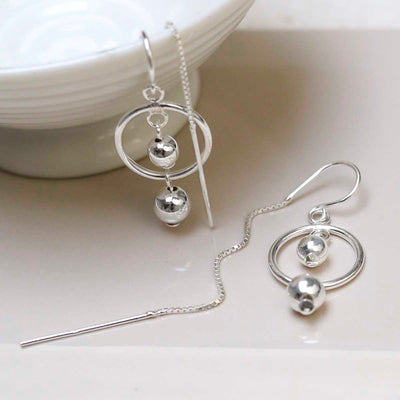 ME494_Sterling Silver Ring And Twin Ball Threader Earrings_7