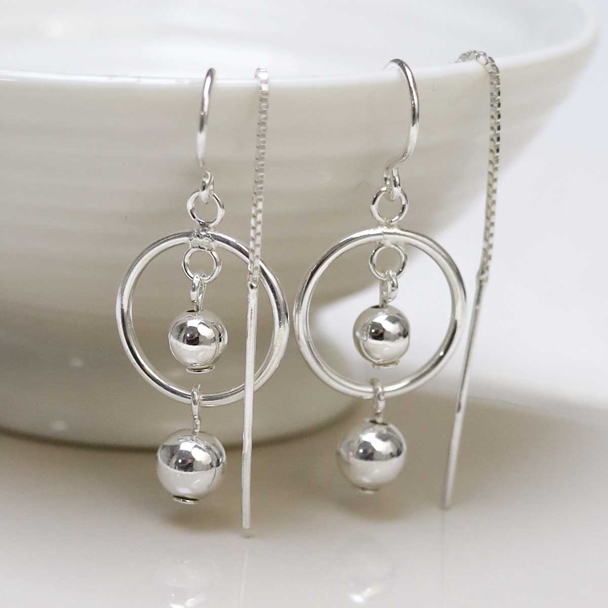 Sterling Silver Ring And Twin Ball Threader Earrings