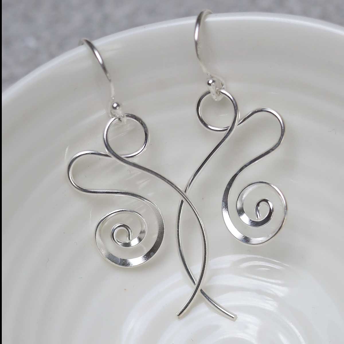 Sterling Silver Twirling Ribbon Dangly Earrings