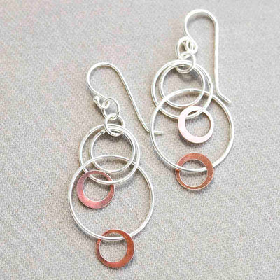 MZB63_Sterling Silver And Rose Gold Swinging Circles Dangly Earrings_7