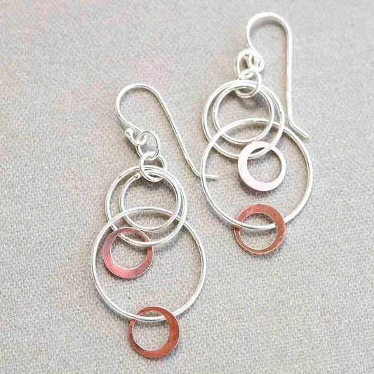 MZB63_Sterling Silver And Rose Gold Swinging Circles Dangly Earrings_7