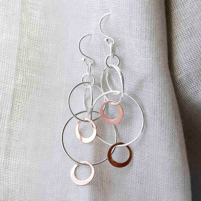 MZB63_Sterling Silver And Rose Gold Swinging Circles Dangly Earrings_1