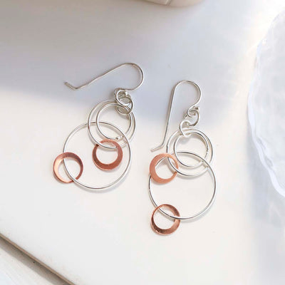 MZB63_Sterling Silver And Rose Gold Swinging Circles Dangly Earrings_9