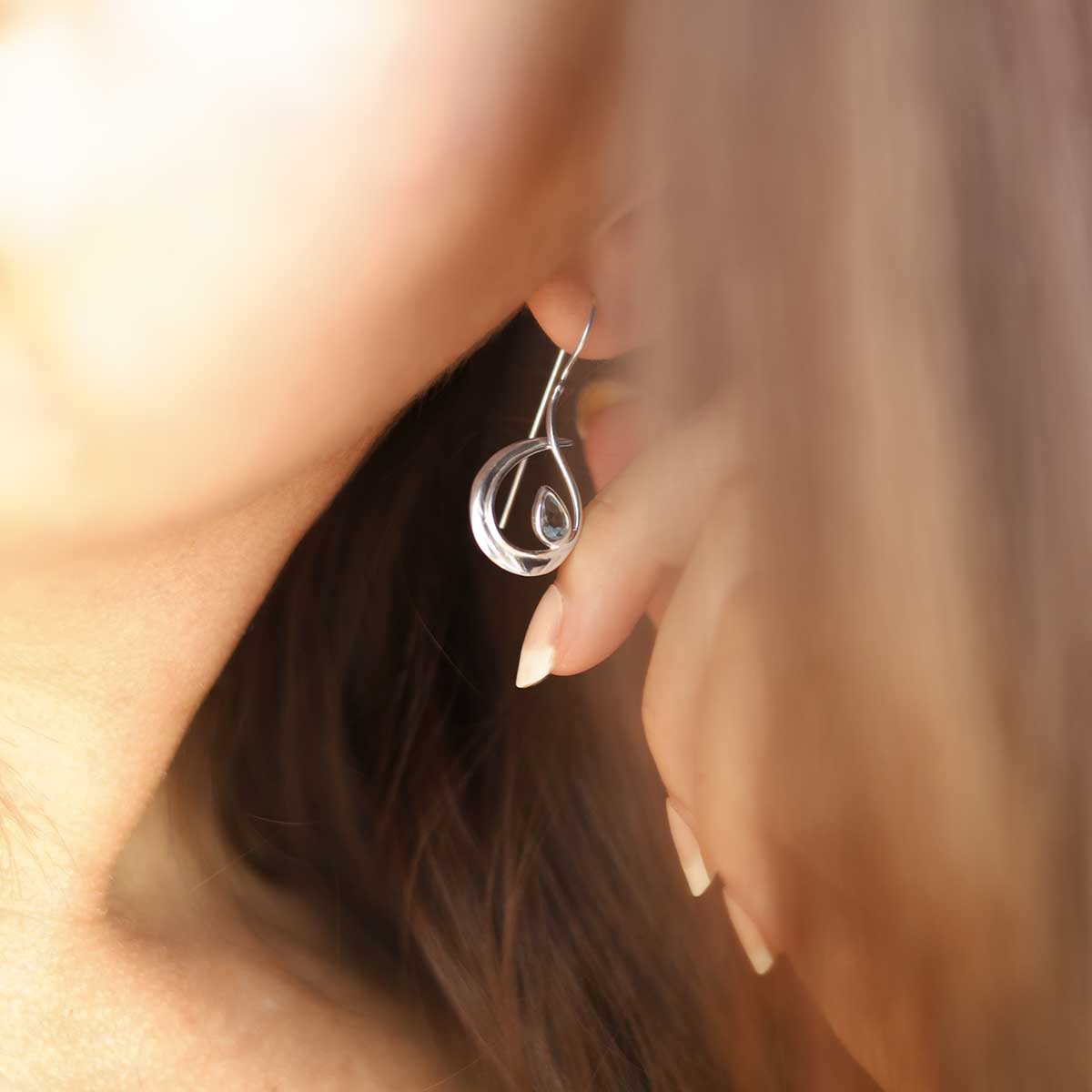 Sterling Silver Blue Topaz Loop Drop Earrings