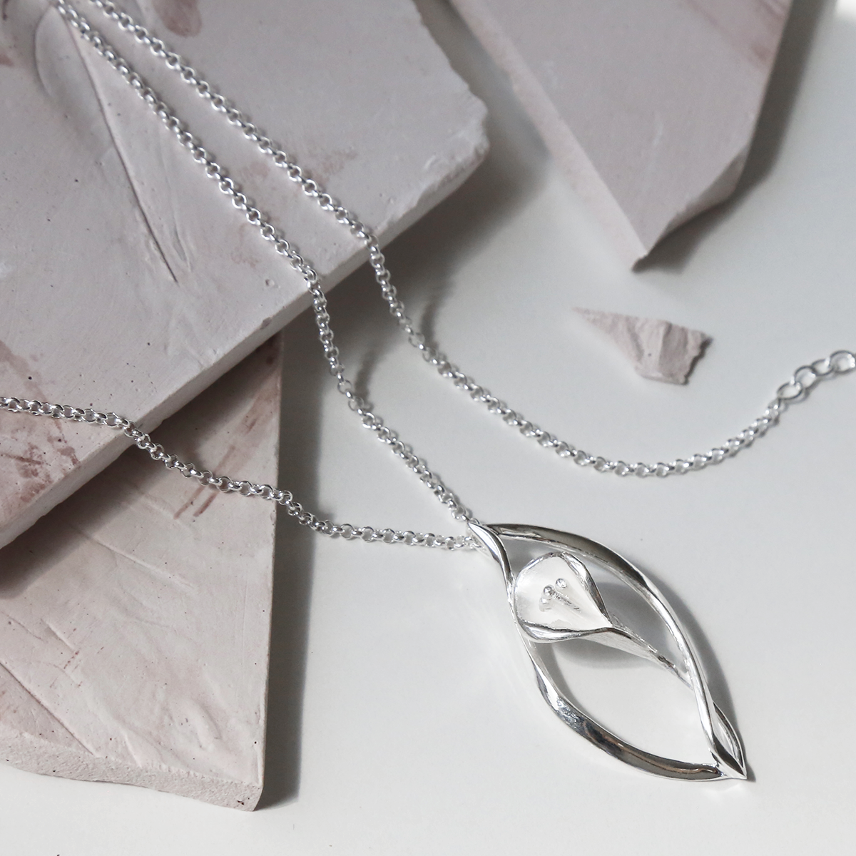 Sterling Silver Calla Lily Ellipse Necklace