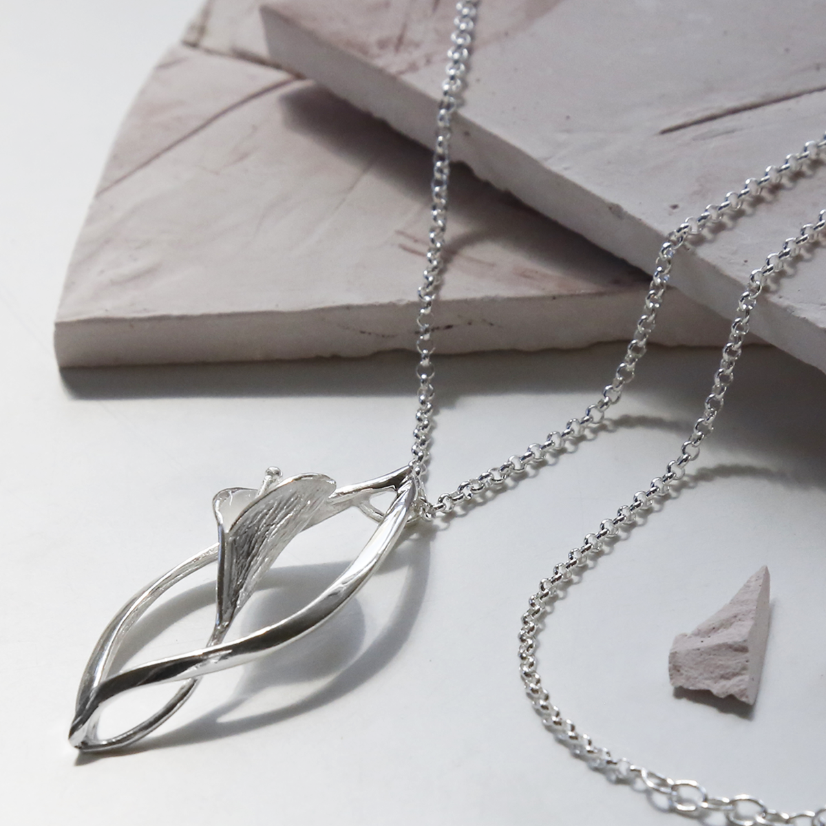 Sterling Silver Calla Lily Ellipse Necklace