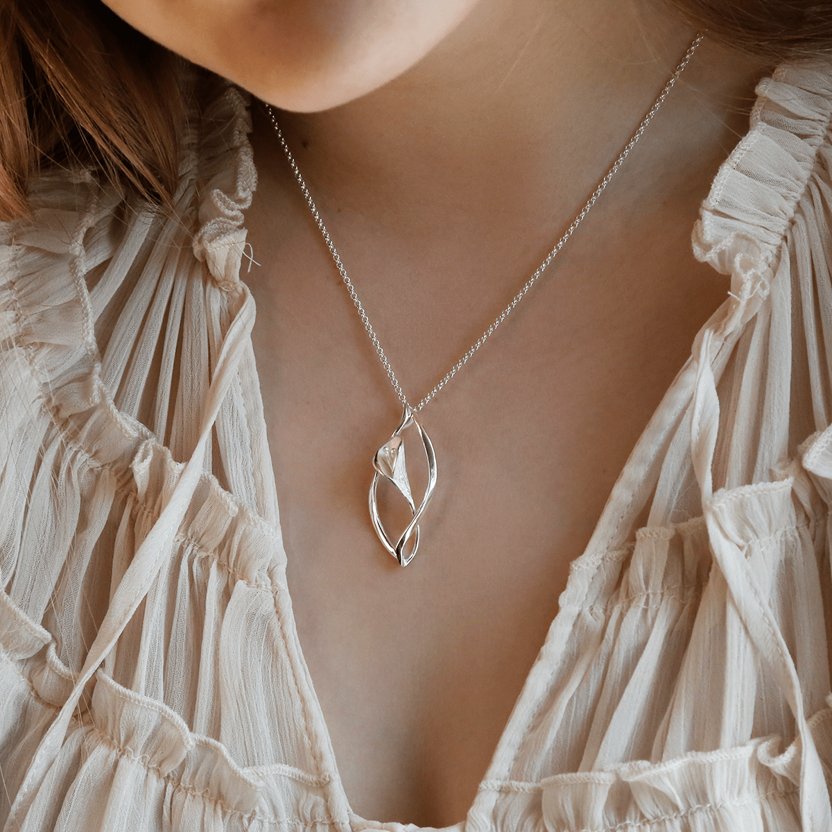 Sterling Silver Calla Lily Ellipse Necklace