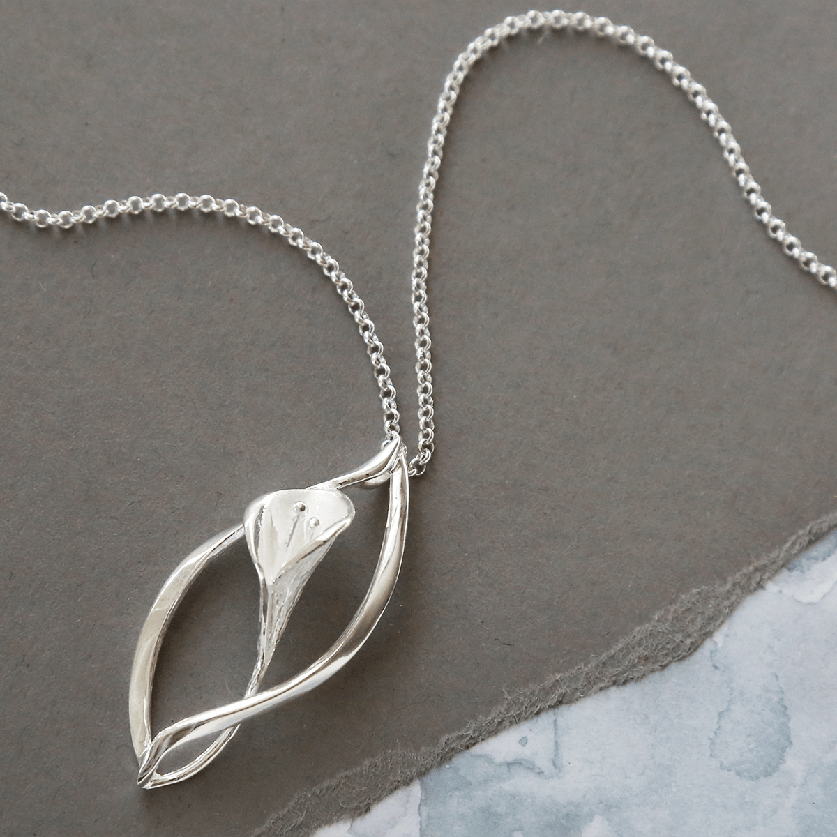 Sterling Silver Calla Lily Ellipse Necklace