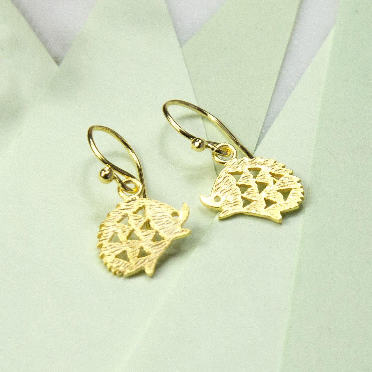 Gold Plated Sterling Silver Hedgehog Dangly Earrings