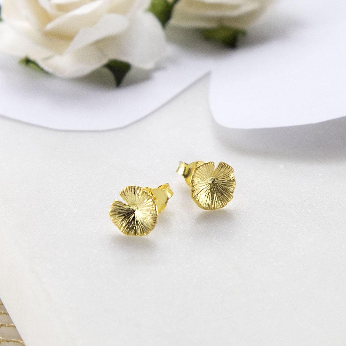 Gold Plated Sterling Silver Small Lily Pad Stud Earrings