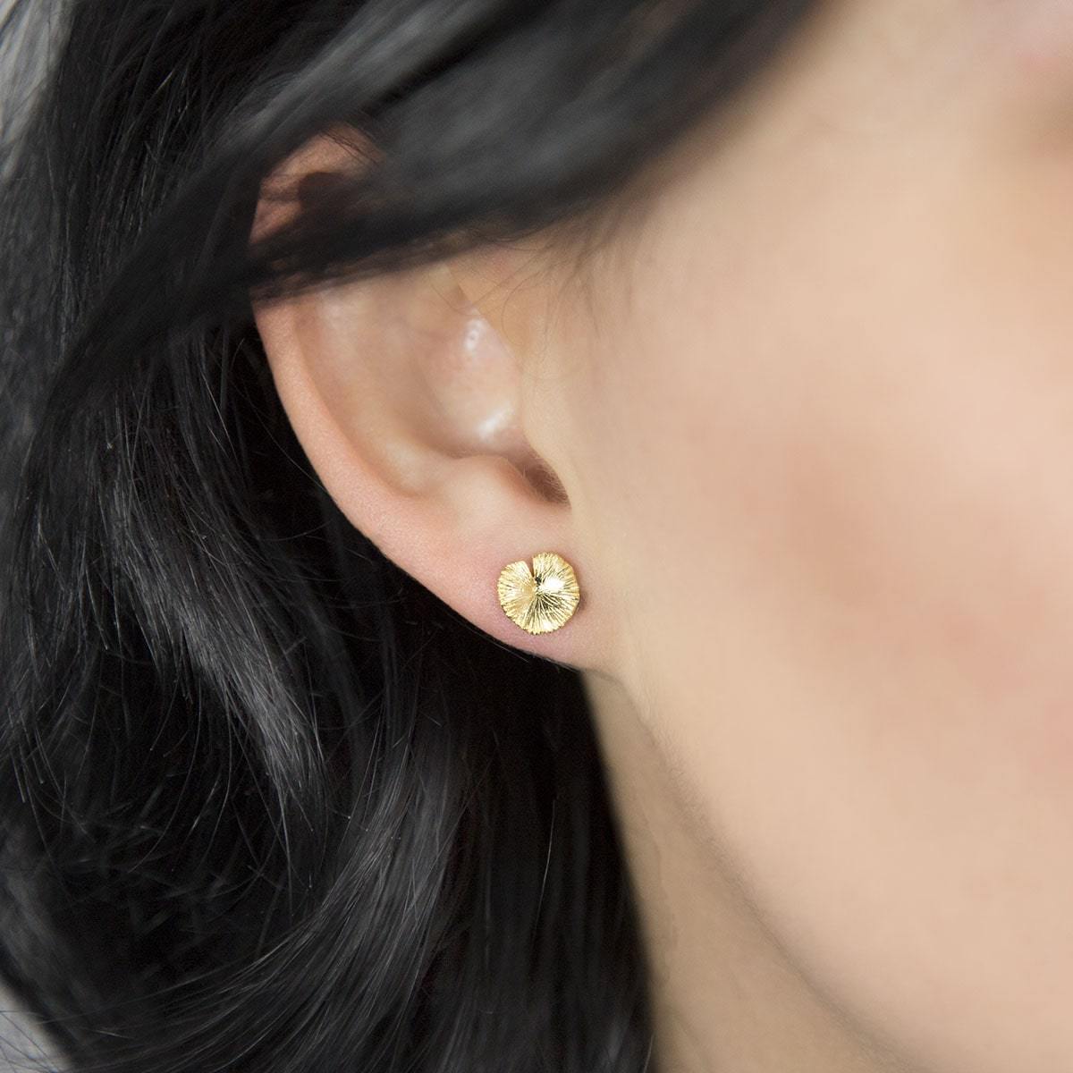 Gold Plated Sterling Silver Small Lily Pad Stud Earrings