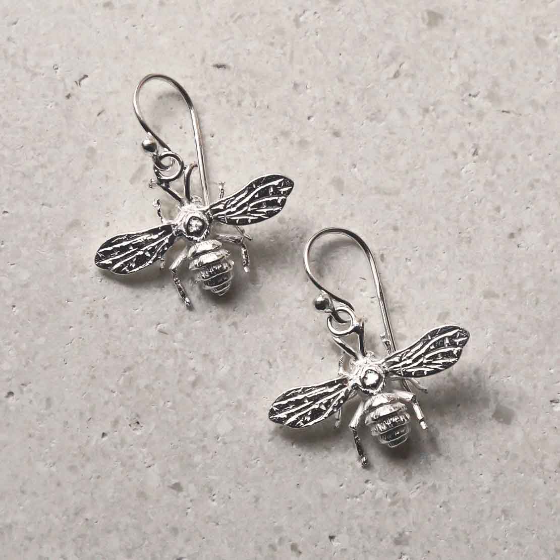 Sterling Silver Dangly Bee Earrings