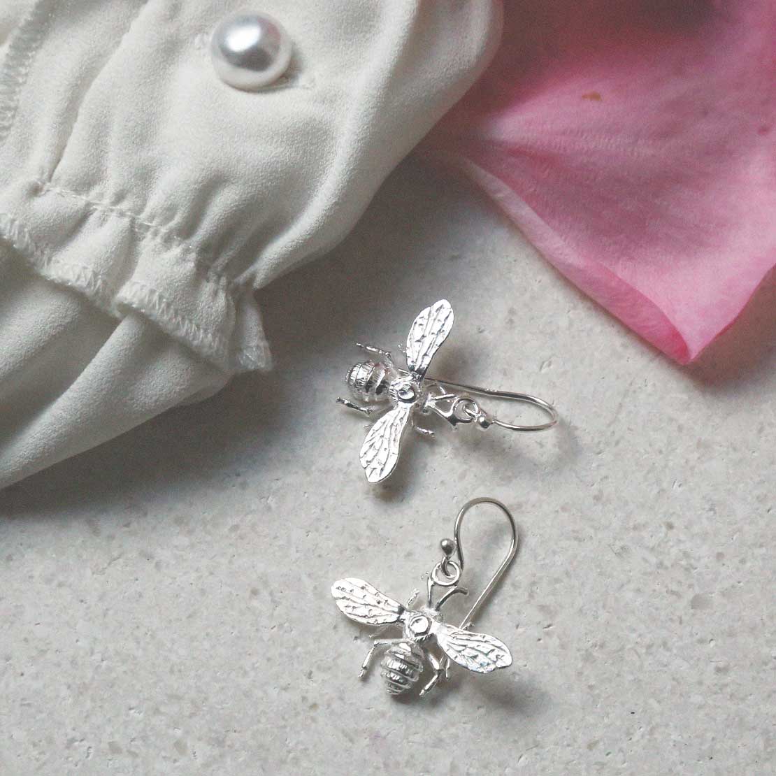 Sterling Silver Dangly Bee Earrings