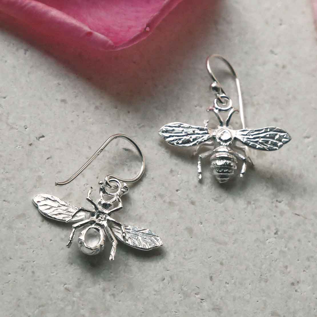 Sterling Silver Dangly Bee Earrings