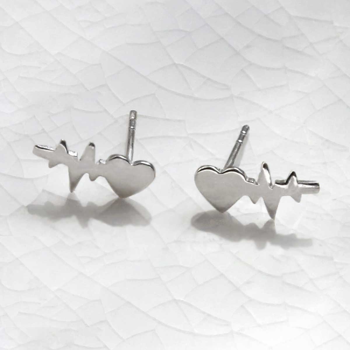 Sterling Silver Heart Wave Studs