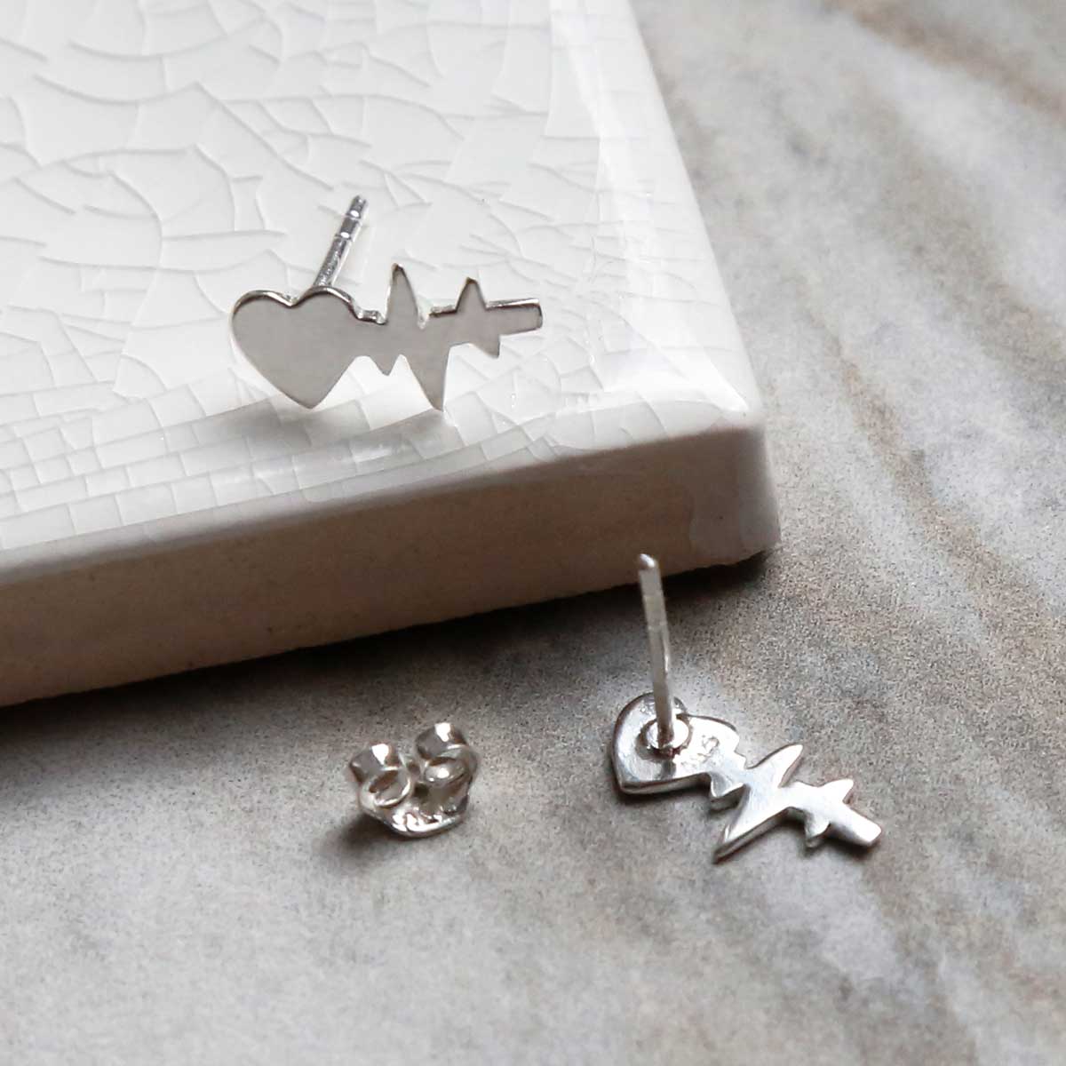 Sterling Silver Heart Wave Studs