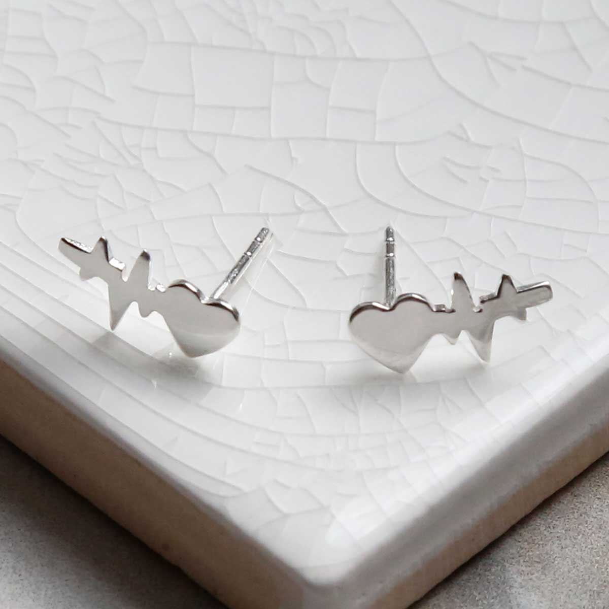 Sterling Silver Heart Wave Studs