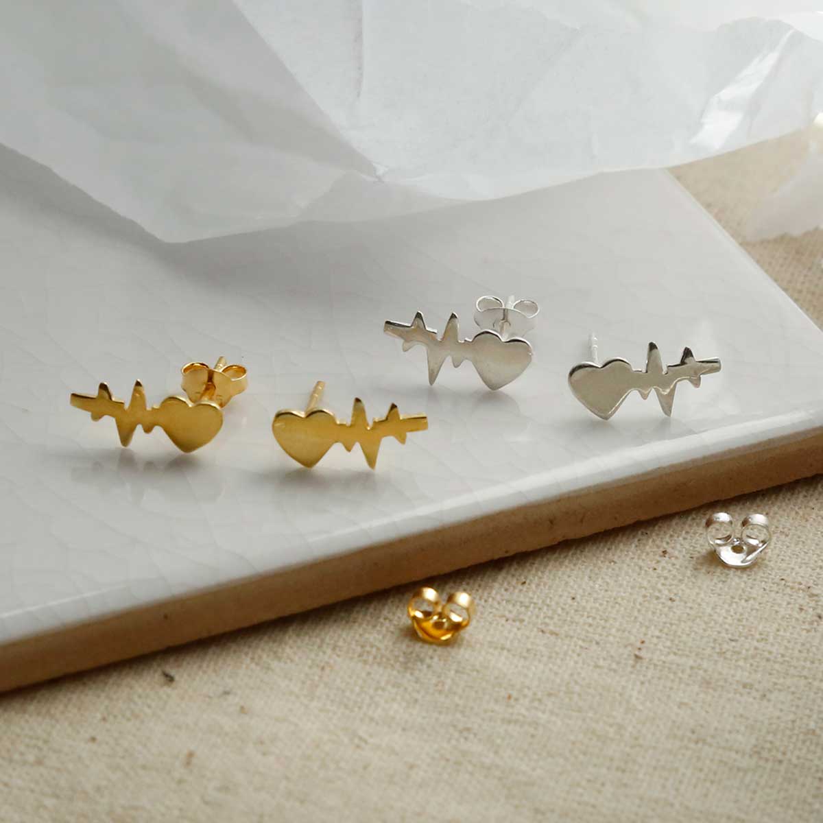 Gold Plated Sterling Silver Heart Wave Studs