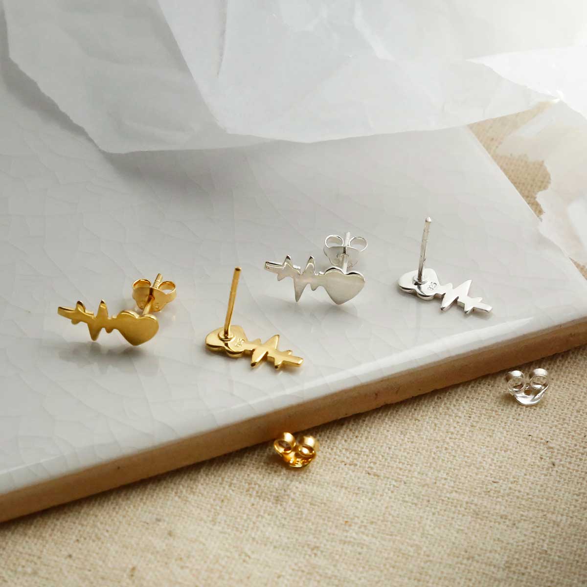 Gold Plated Sterling Silver Heart Wave Studs