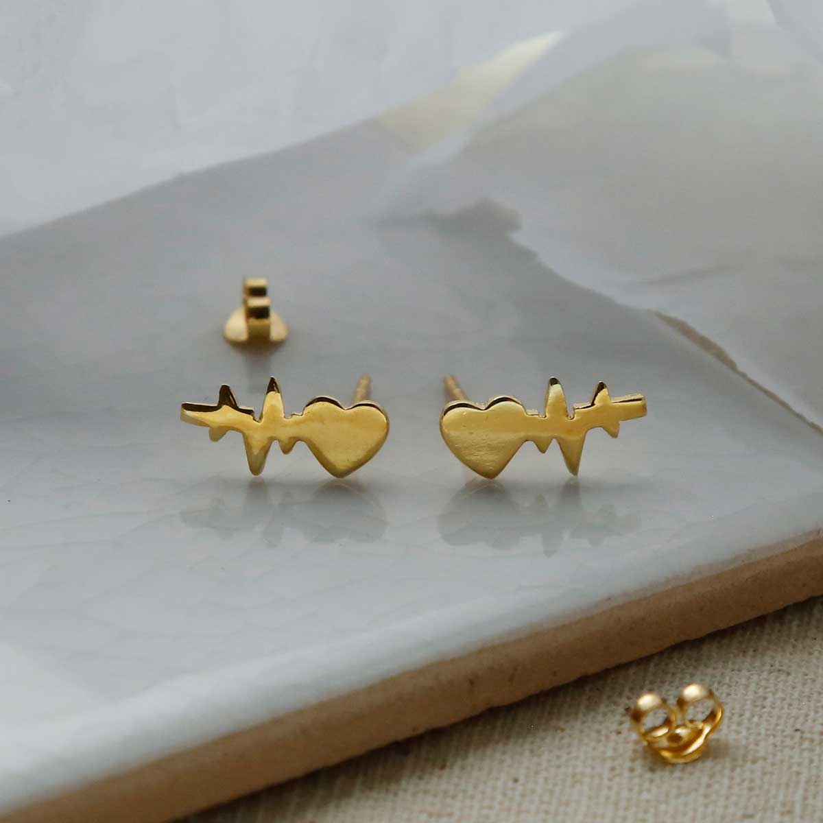 Gold Plated Sterling Silver Heart Wave Studs