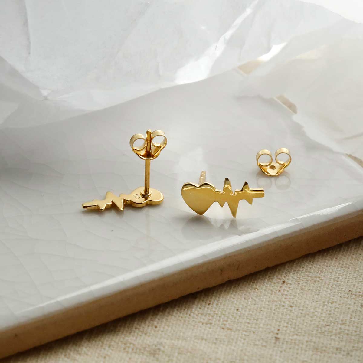 Gold Plated Sterling Silver Heart Wave Studs