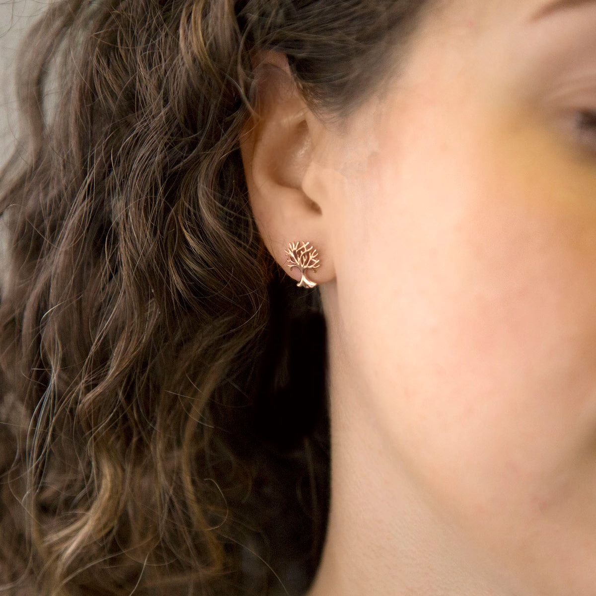 Rose Gold Plated Sterling Silver Tree Stud Earrings