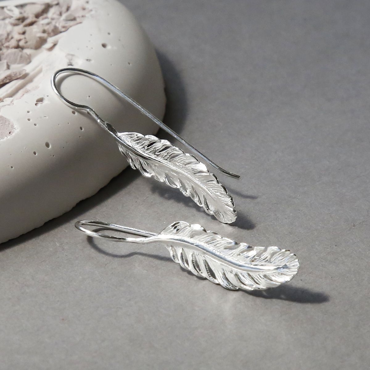 Sterling Silver Feather Drop Earrings
