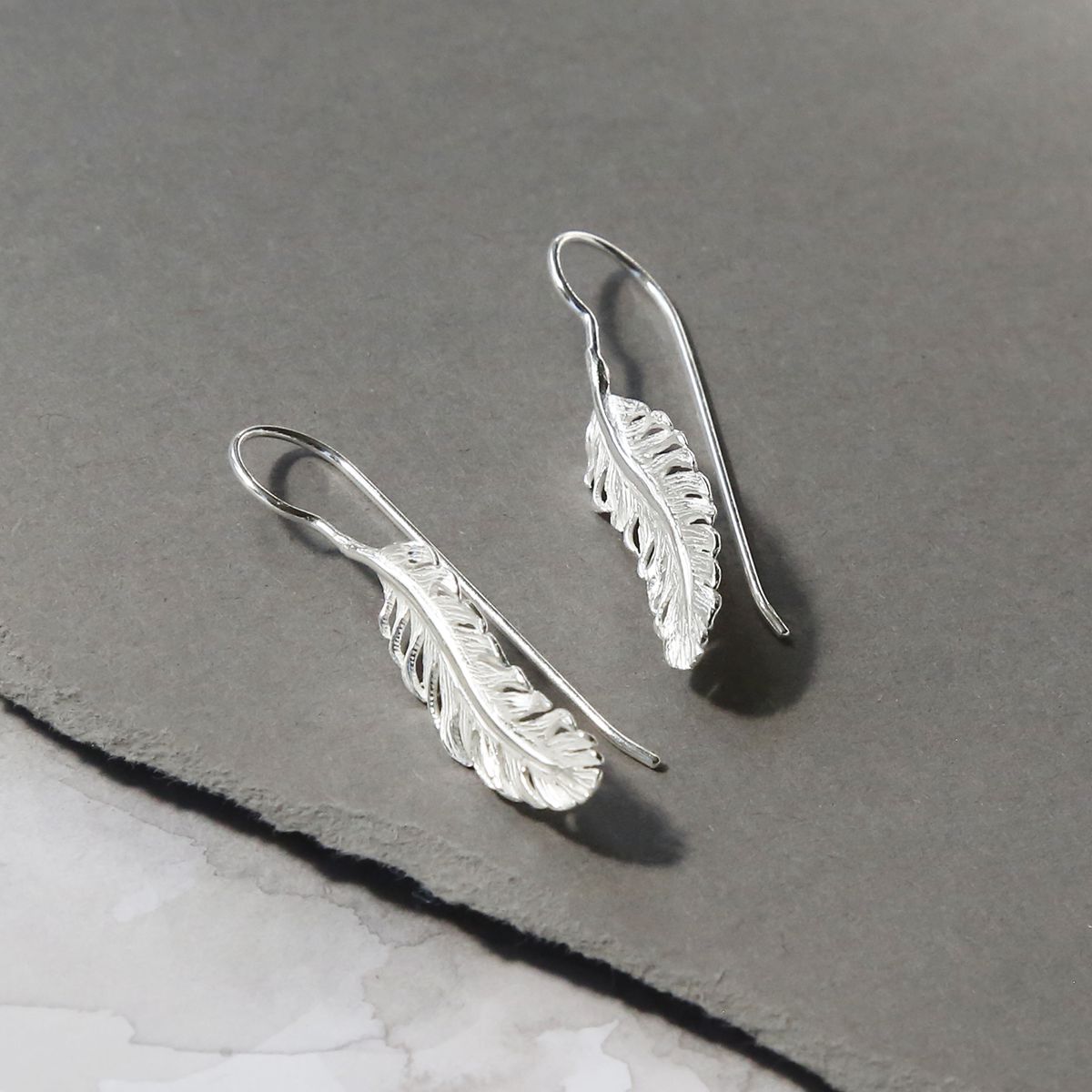 Sterling Silver Feather Drop Earrings