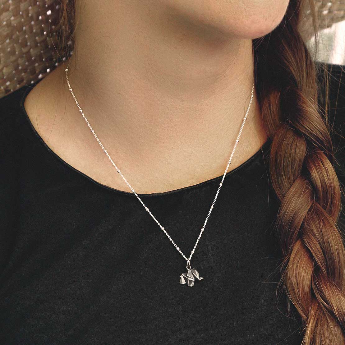 Sterling Silver Oxidised Origami Elephant Necklace