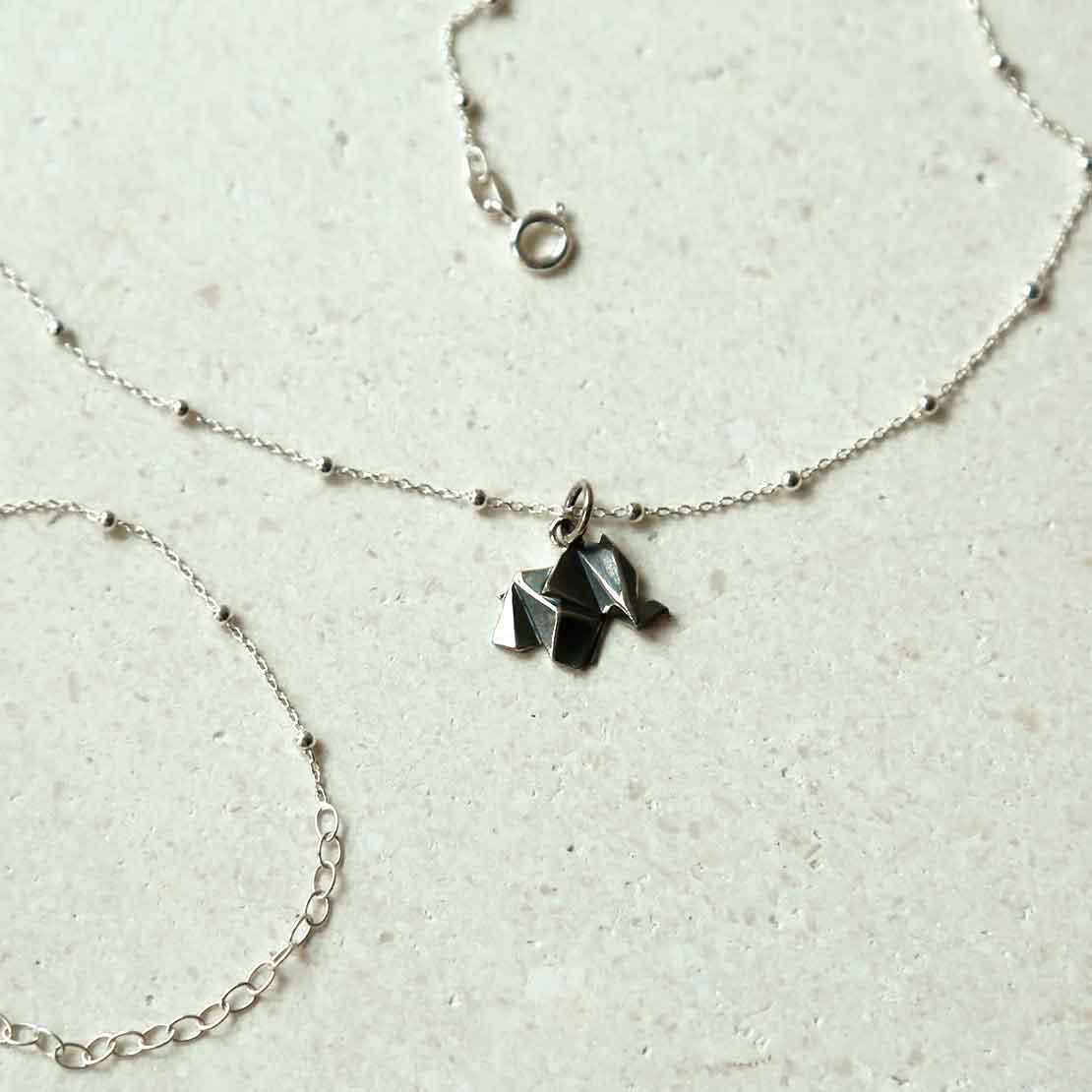 Sterling Silver Oxidised Origami Elephant Necklace