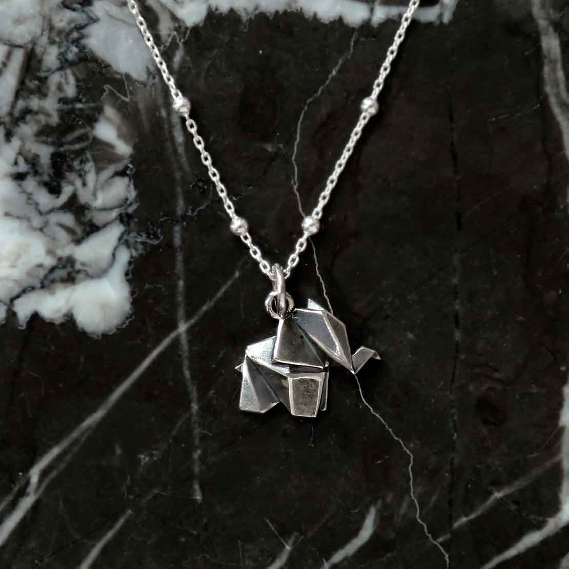 Sterling Silver Oxidised Origami Elephant Necklace