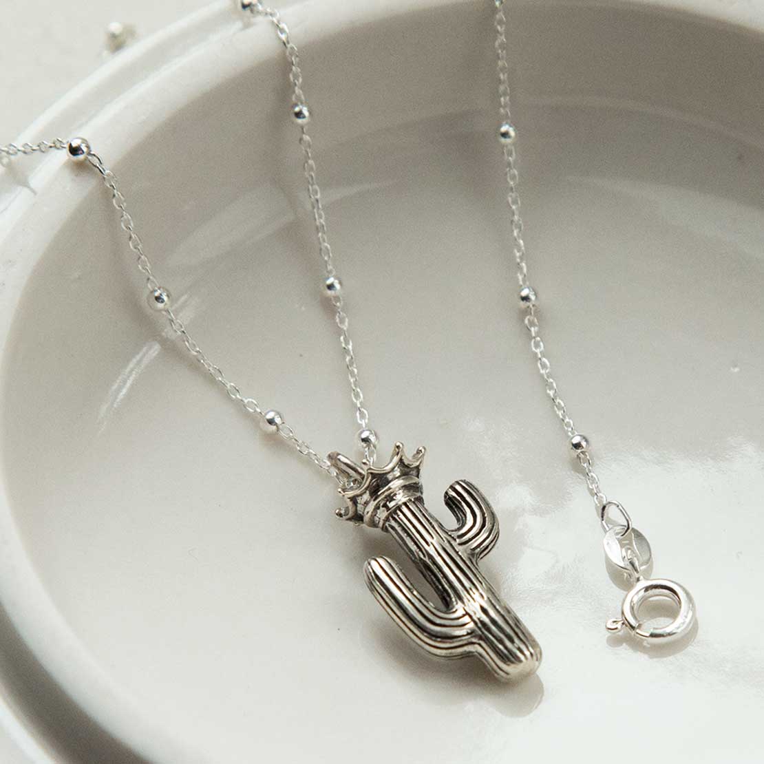 Sterling Silver Crowned Cactus Necklace