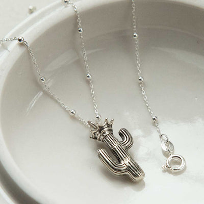 MZA044 STERLING SILVER CROWNED CACTUS NECKLACE 1110X1110