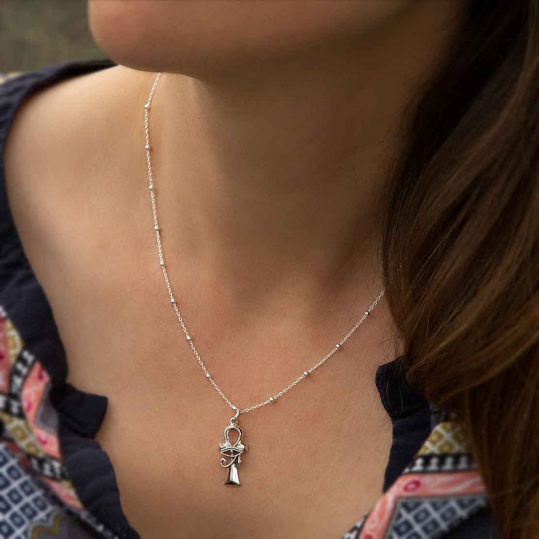 Sterling Silver Egyptian Ankh Eye Of Horus Necklace